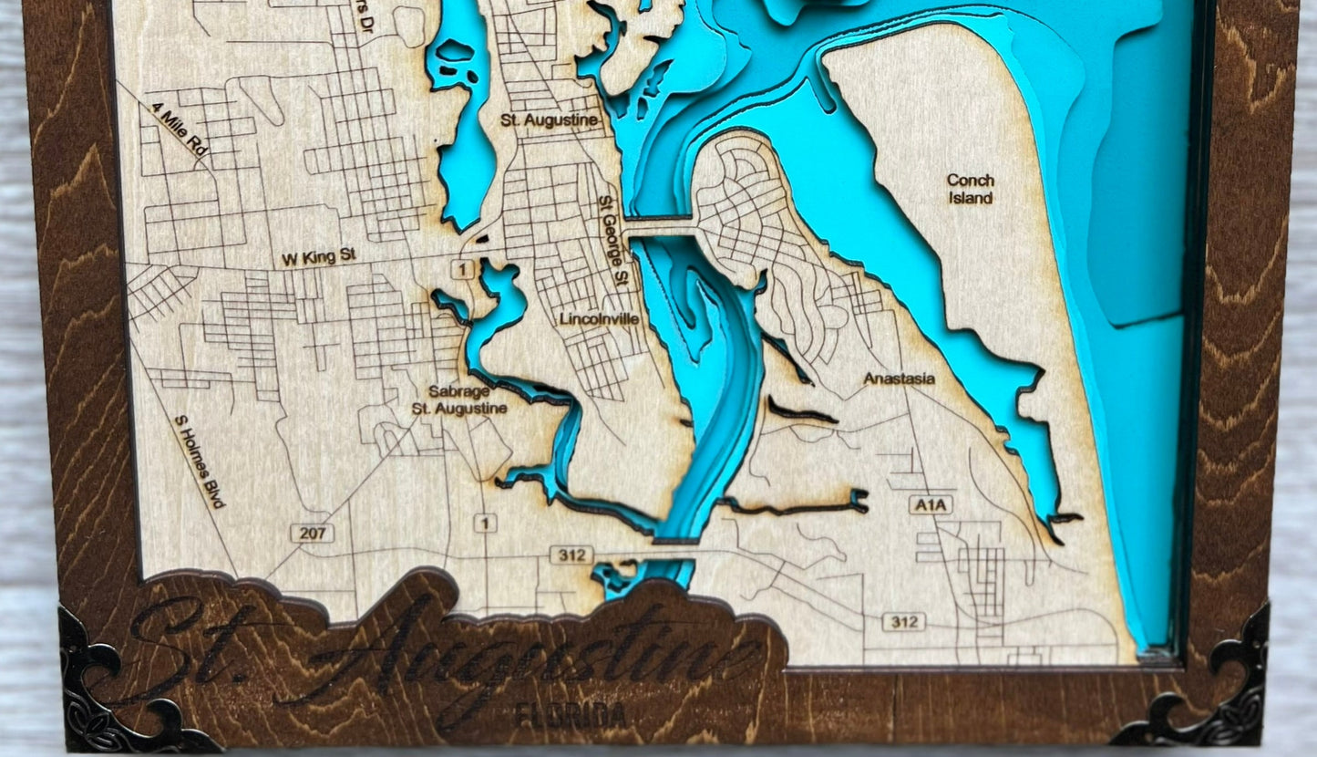 Layered Wood Map ~ St Augustine area