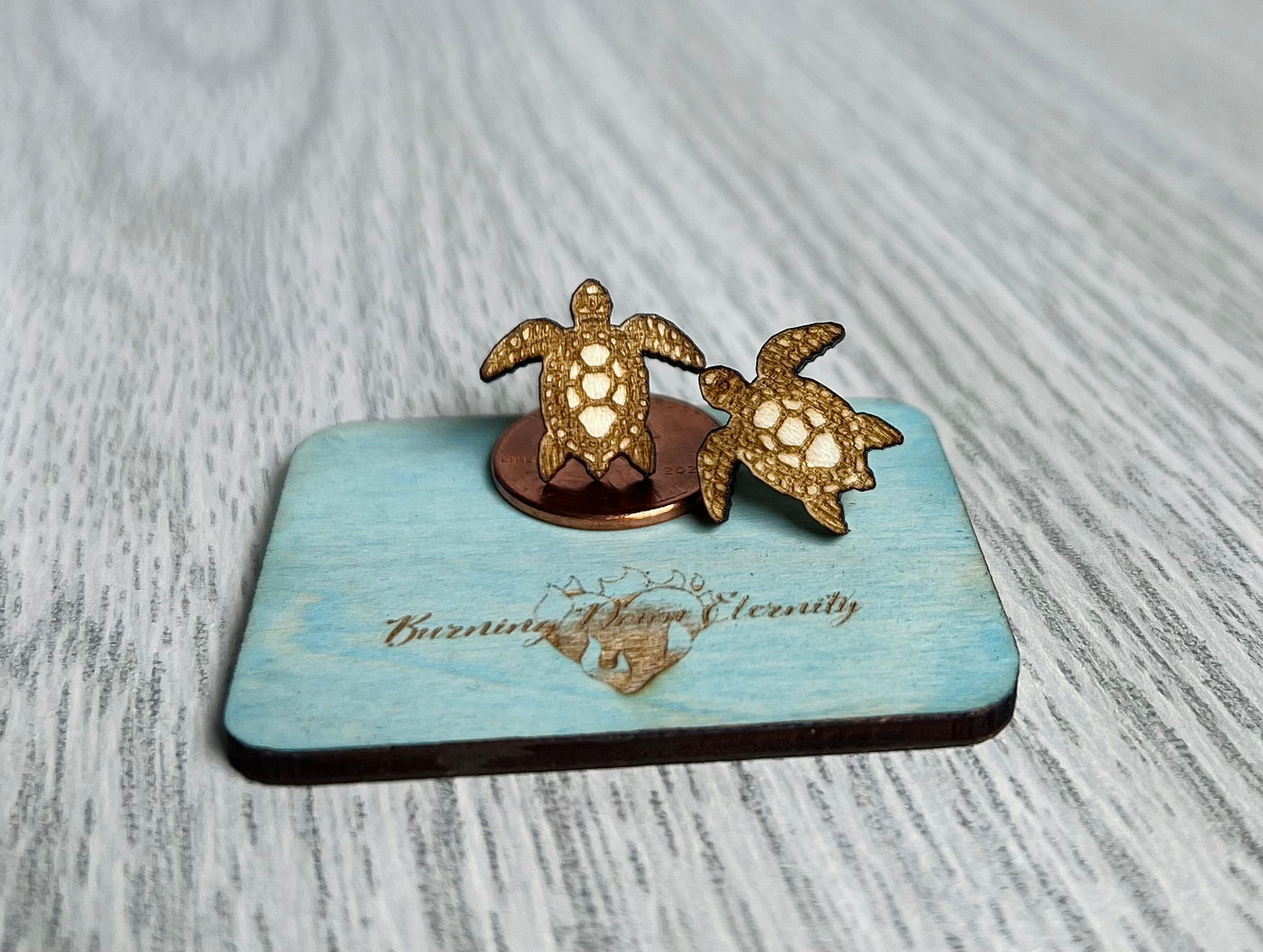 Wood Earrings {Engraved Turtles}