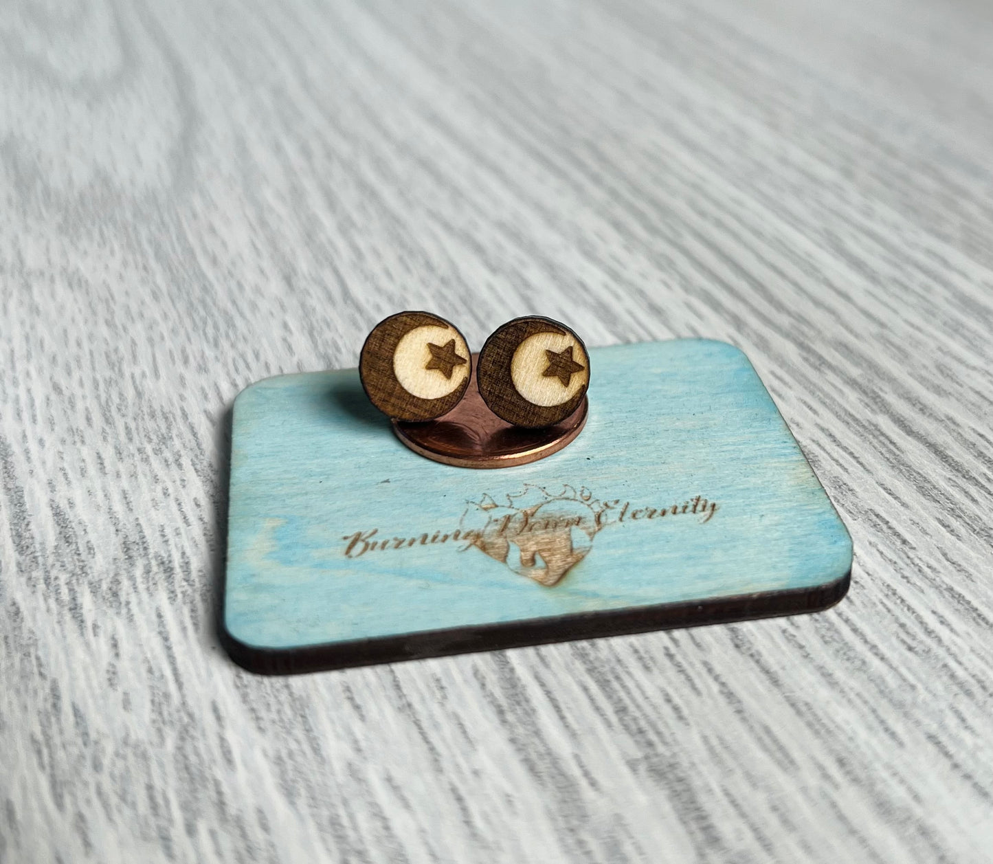 Wood Earrings {Moon Star}