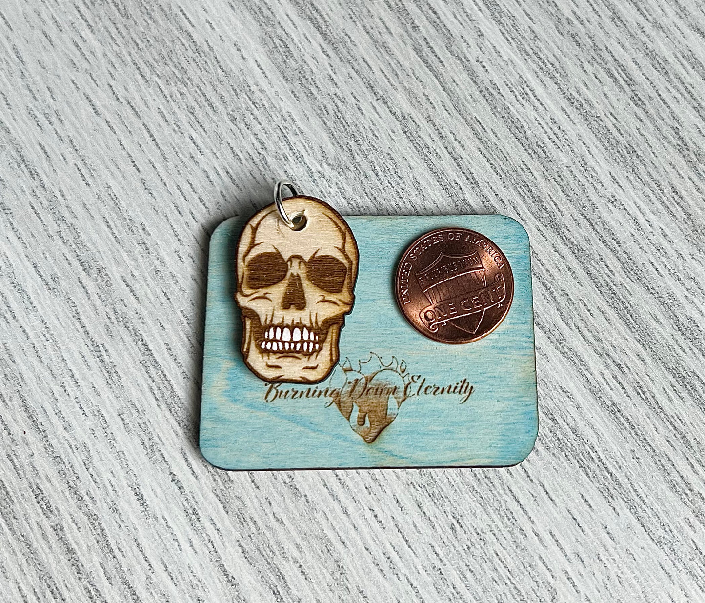 Wood Charm {Skull w/ white teeth}