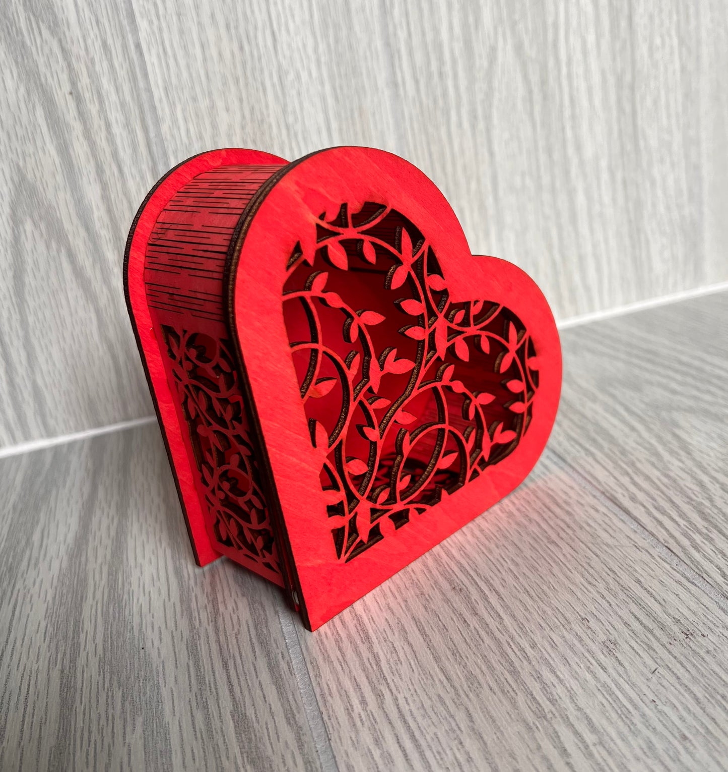 Wooden Heart Shaped Box Magnetic Lid