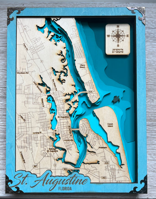 Layered Wood Map ~ St Augustine Area