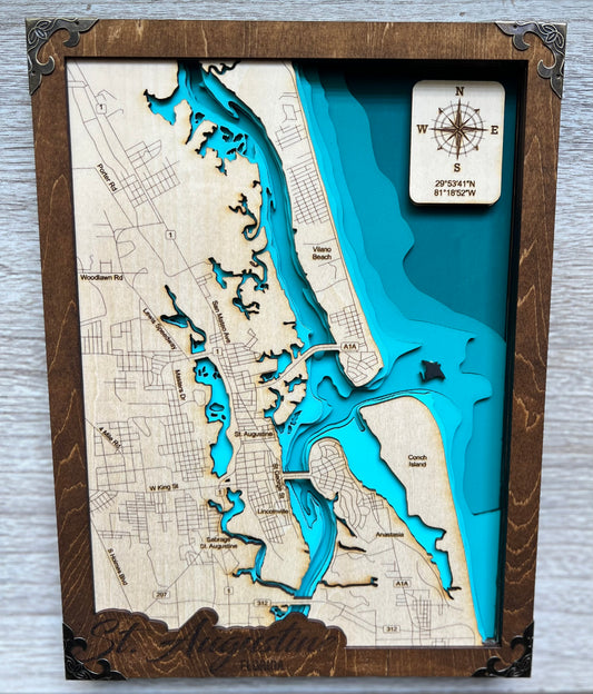 Layered Wood Map ~ St Augustine area