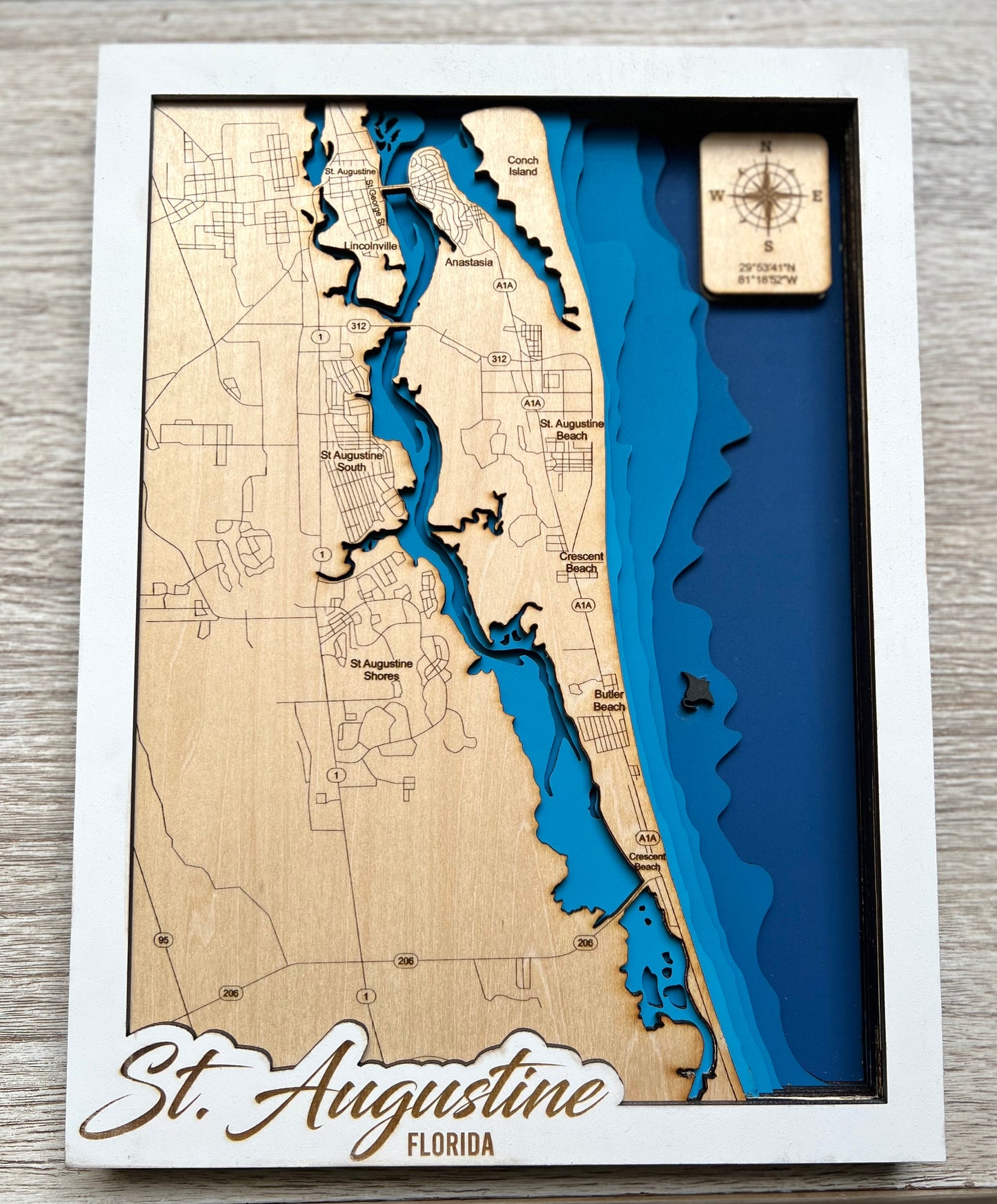 Layered Wood Map ~ South St Augustine Area