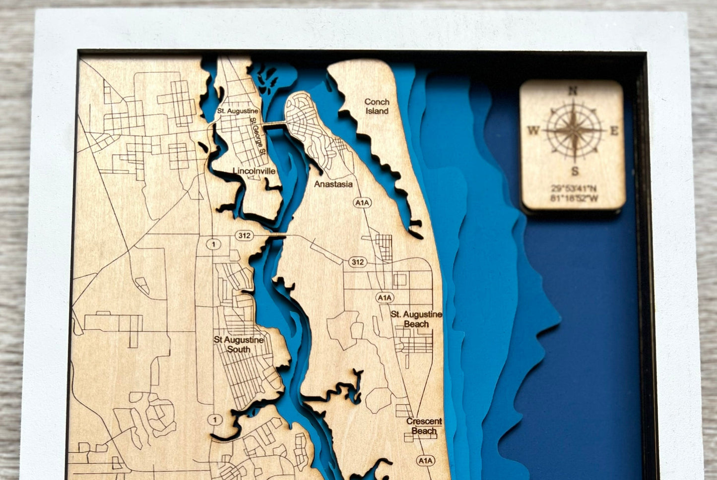 Layered Wood Map ~ South St Augustine Area