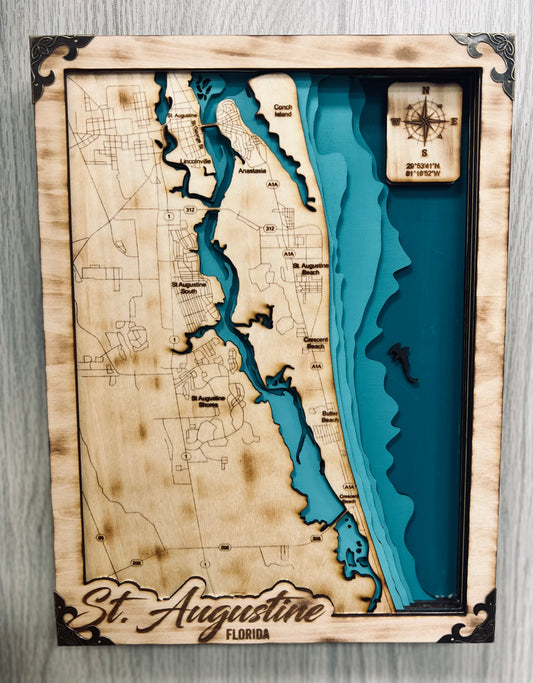 Layered Wood Map {St Augustine South}