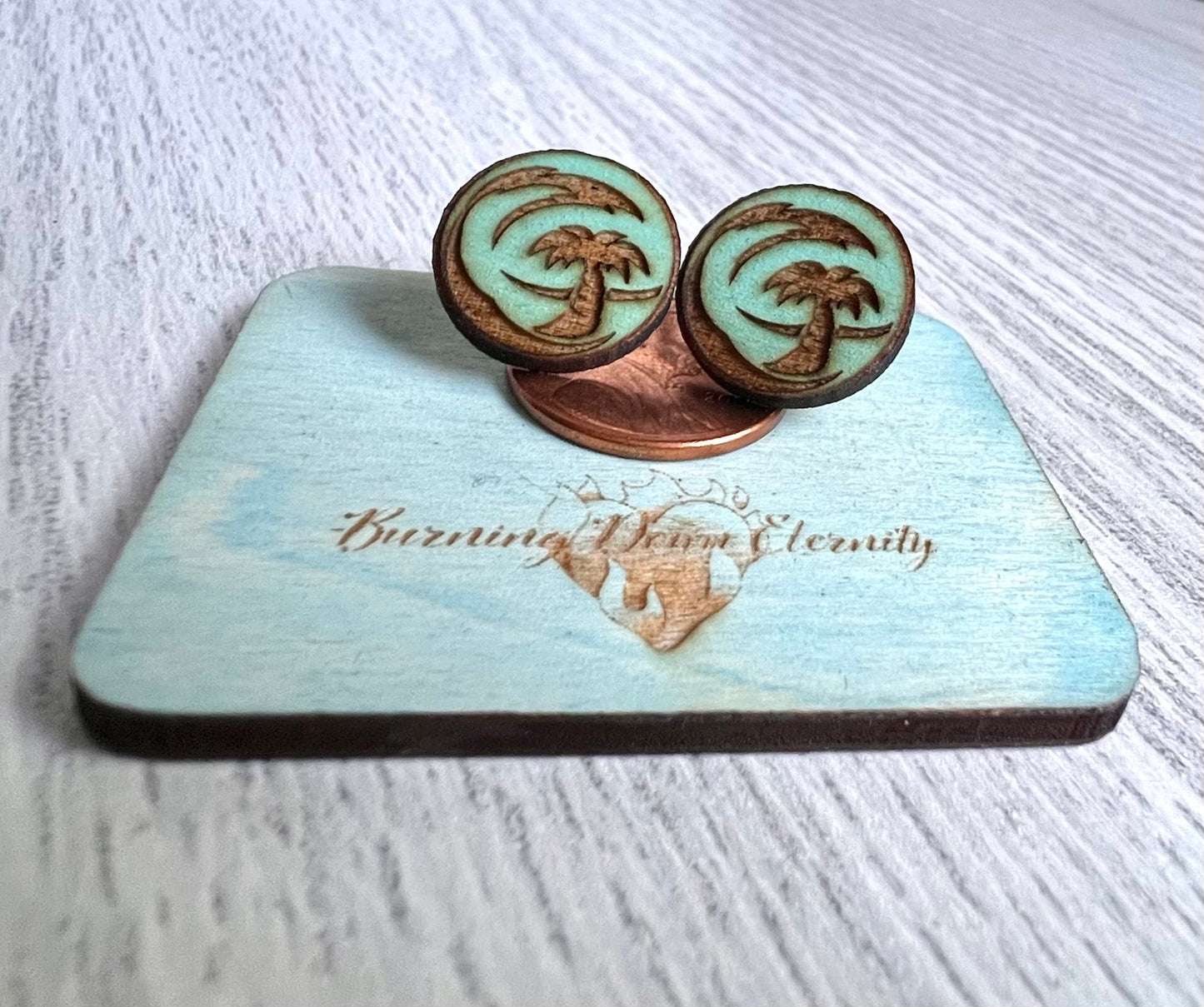 Wood Earrings {Wave Palm~Blue}