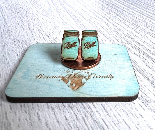 Wood Earrings {Mason Jars~Blue}