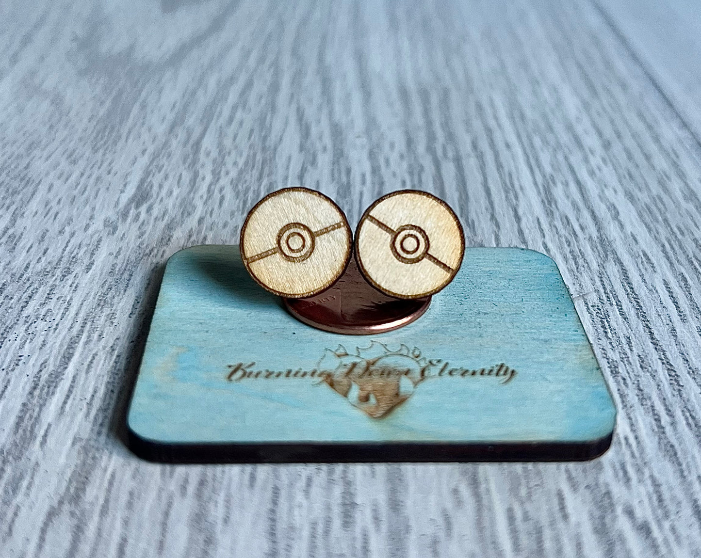 Wood Earrings {Pokemon Ball}