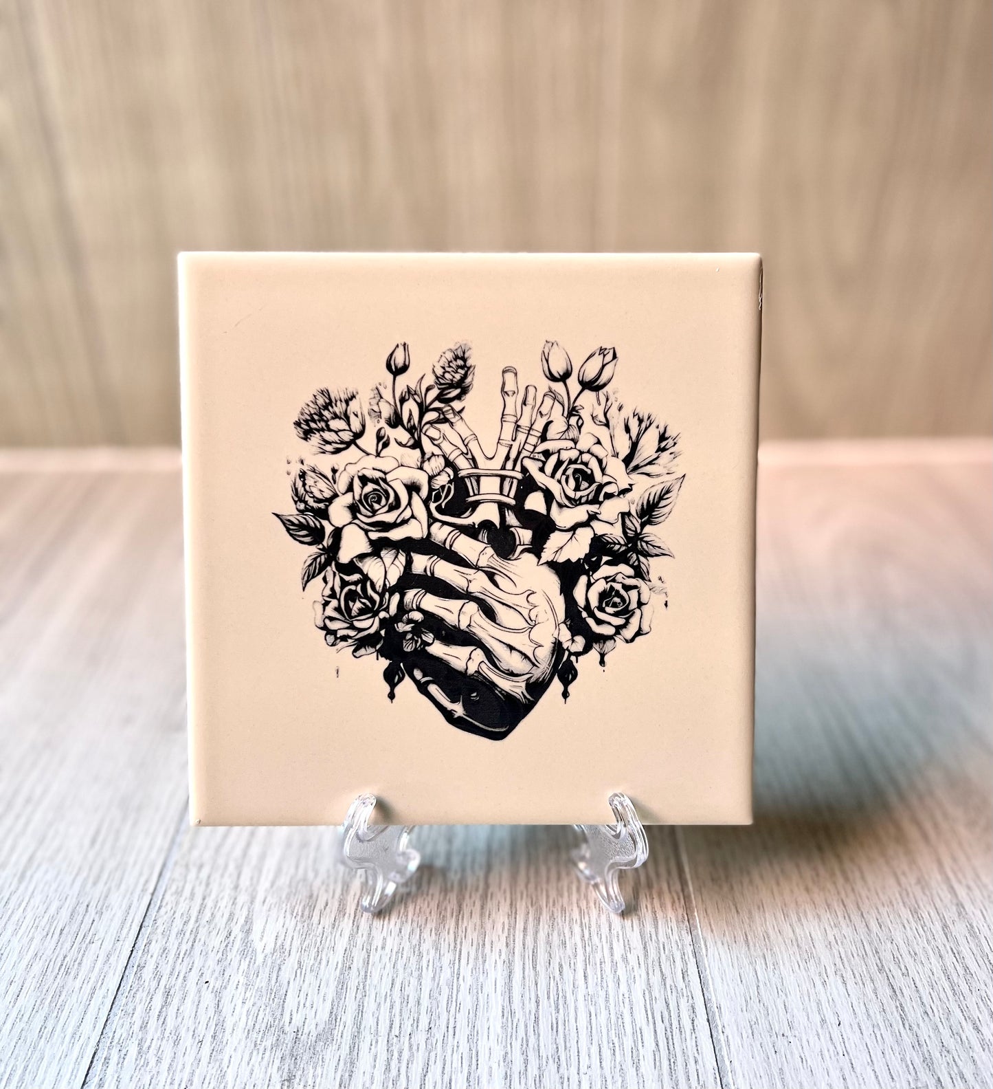 Engraved Ceramic Tile {Bones Heart}